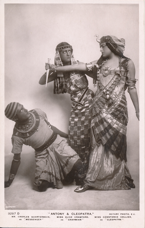 Charles Quartermain as Messenger, Alice Crawford as Charmian, and Constance Collier as Cleopatra in "Antony and Cleopatra"