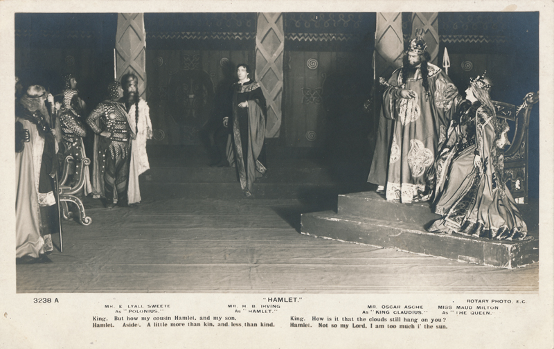 E. Lyall Swete as Polonius, H. B. Irving as Hamlet, Oscar Asche as Claudius, and Maude Milton Gertrude in "Hamlet"