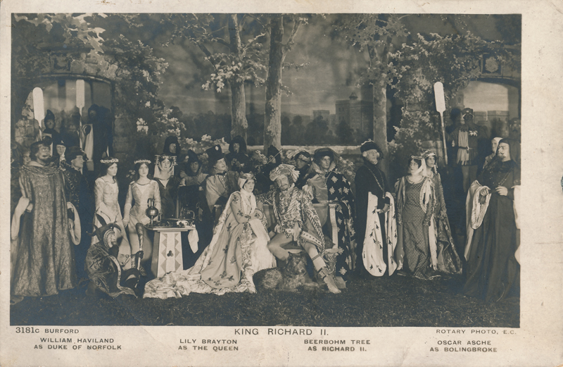 Lily Brayton as The Queen, Herbert Beerbohm Tree as Richard II, William Haviland as the Duke of Norfolk, and Oscar Asche as Henry Bolingbroke in "Richard II"