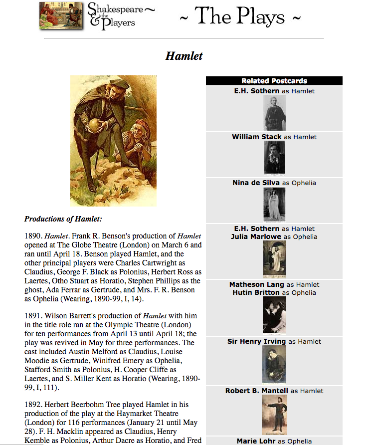This screenshot is an example of the way an individual play's page looked in 2003. The layout is clearly inspired by print media, with the image at the top and paragraphs of text below one might expect in a printed book chapter.